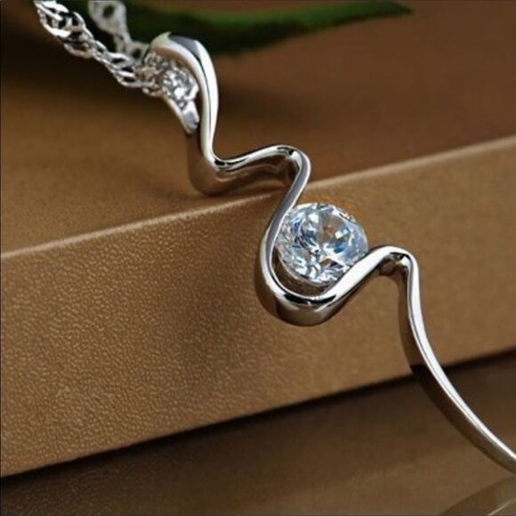 Silver Plated Clear CZ Necklace - Picture 6 of 7